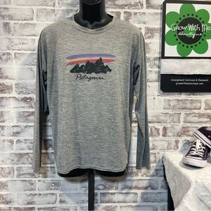 Patagonia Heather Gray Long Sleeve with Mountain Graphic Womens XL